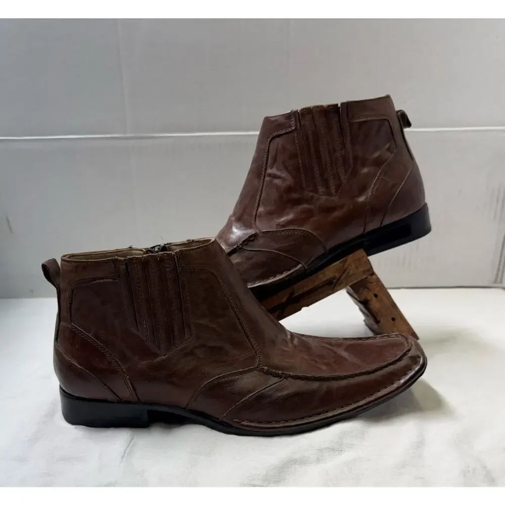 Stacy Adams Men’s Square Toe Ankle zipper Brown Chelsea Boots Size 9M